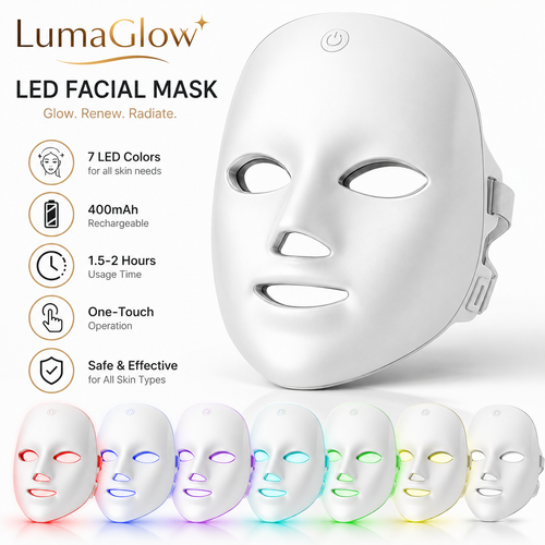 LumaGlow Pro 7-color LED light therapy face mask for at-home anti-aging and radiance
